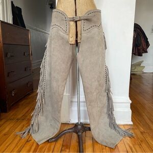Fringed Suede Chaps in beige